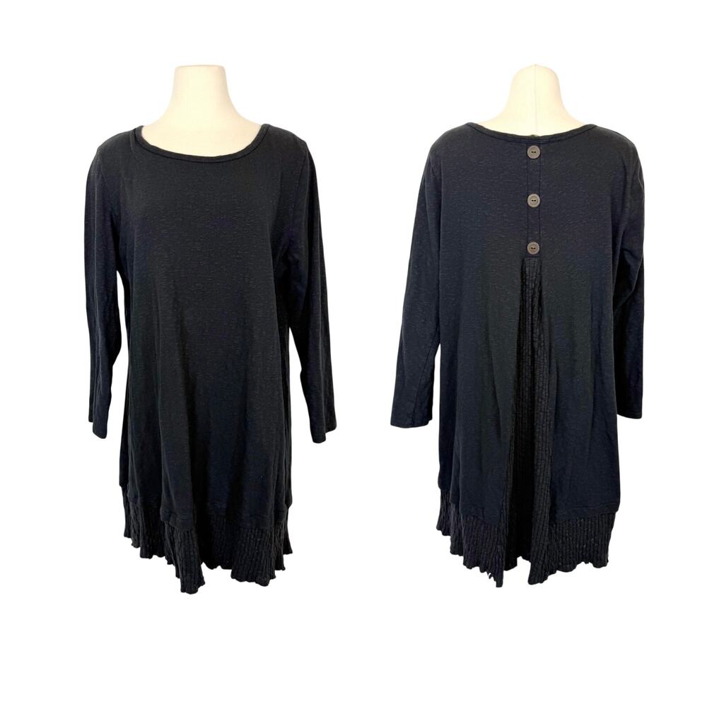 Chalet et Ceci Cotton Long Sleeve Mini Dress Heather Black XL Lagenlook
